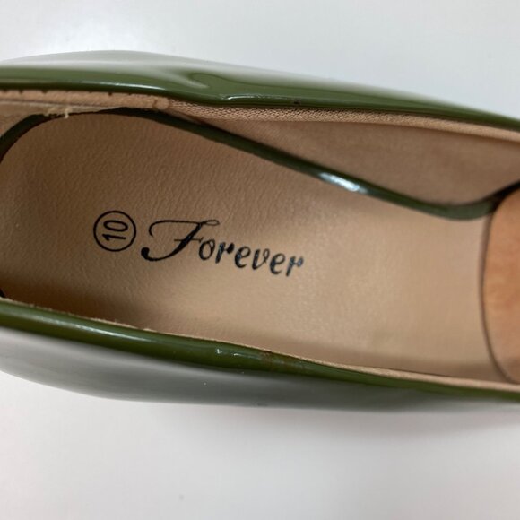 Forever Womens Olive Green Peep Toe Wedge Office Work Slip-On 2.5" Heel Size 10 - Picture 9 of 12